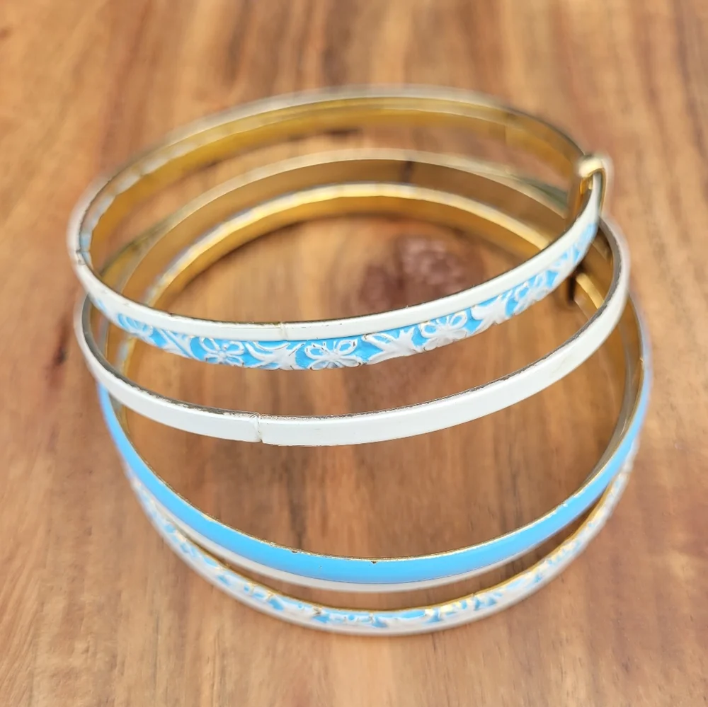 Vintage stacked blue and white bangle set